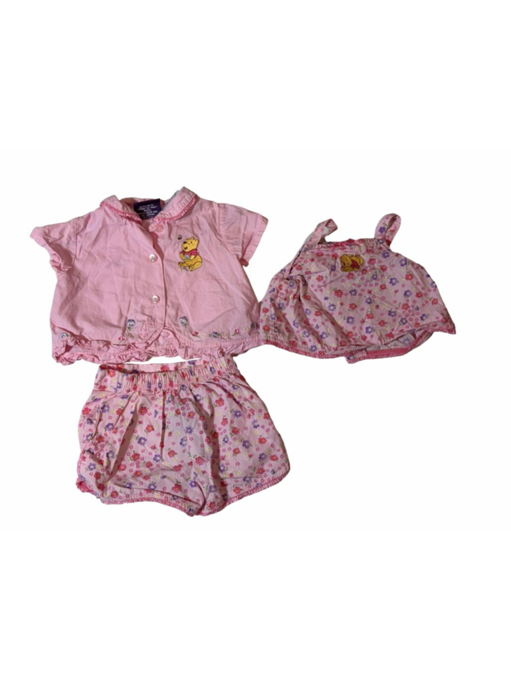 Vintage Winnie The Pooh 3 Piece Floral Outfit Set Babycore Cottagecore 6 9M